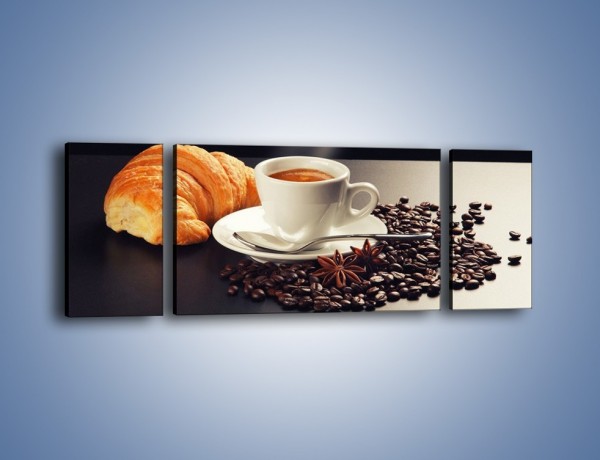 Obraz na płótnie – Rogalik z kawą – trzyczęściowy JN278W5