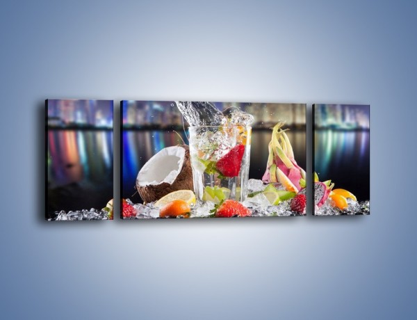 Obraz na płótnie – Tańczące owoce w szklance – trzyczęściowy JN472W5
