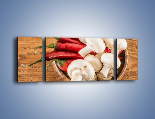 Obraz na płótnie – Papryka i pieczarki w miseczce – trzyczęściowy JN743W5