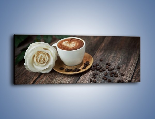 Obraz na płótnie – Kawa z różą – jednoczęściowy panoramiczny JN319