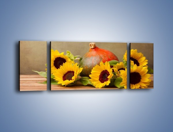 Obraz na płótnie – Słoneczniki w jesiennym klimacie – trzyczęściowy K418W5