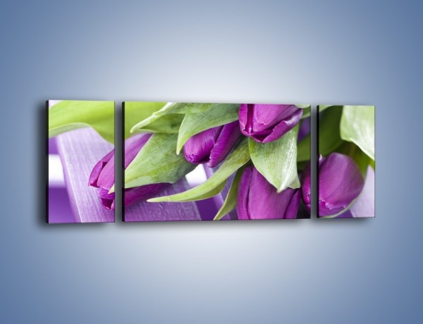 Obraz na płótnie – Tulipany na ogrodowym stole – trzyczęściowy K439W5