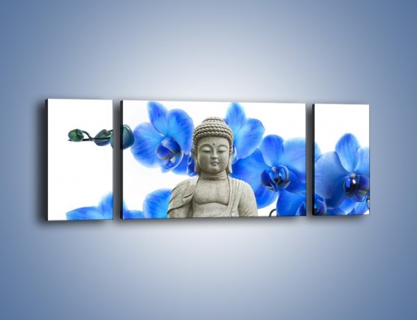 Obraz na płótnie – Niebieskie storczyki lubią buddę – trzyczęściowy K600W5