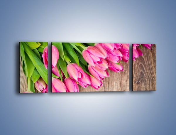 Obraz na płótnie – Do góry nogami z tulipanami – trzyczęściowy K807W5
