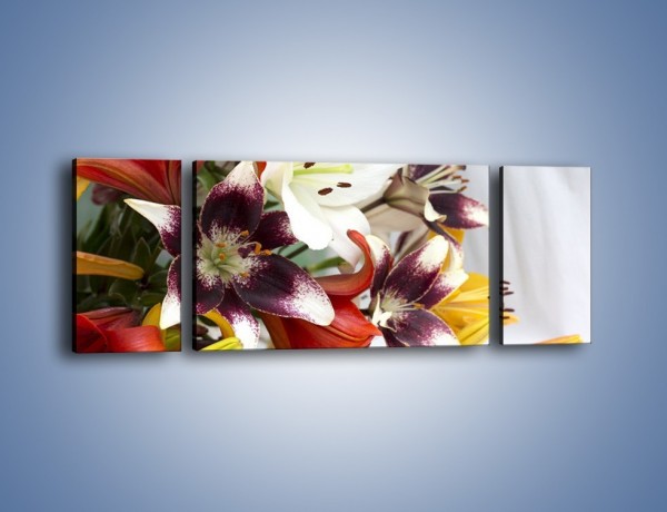 Obraz na płótnie – Wiązanka z samych lilii – trzyczęściowy K945W5