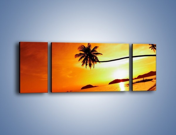 Obraz na płótnie – Palma o zachodzie słońca – trzyczęściowy KN1077W5