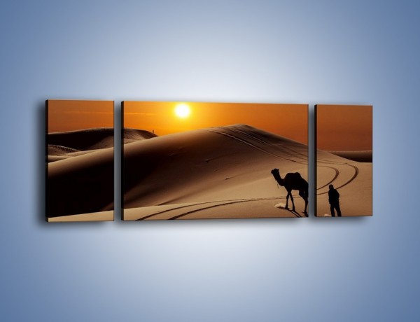 Obraz na płótnie – Człowiek wielbłąd i wydmy – trzyczęściowy KN1134AW5