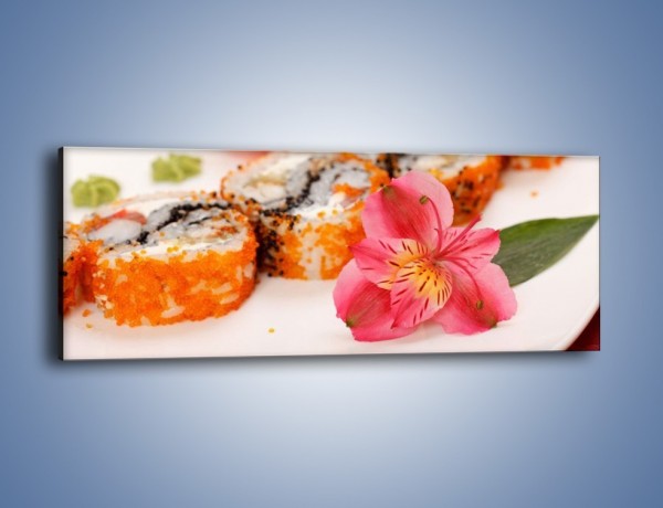 Obraz na płótnie – Sushi z kwiatem – jednoczęściowy panoramiczny JN354