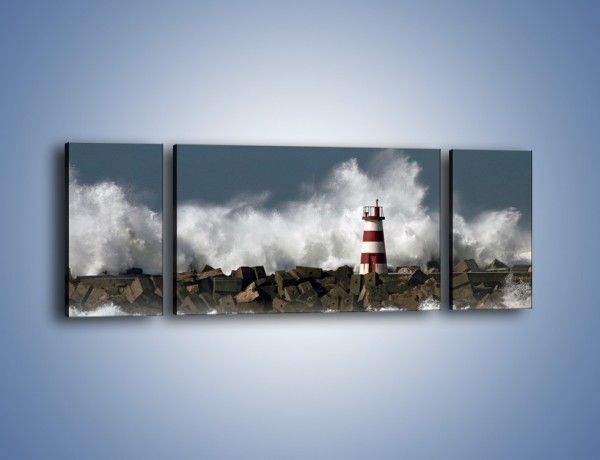 Obraz na płótnie – Latarnia morska w sztormie – trzyczęściowy KN626W5