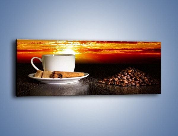 Obraz na płótnie – Kawa przy zachodzie słońca – jednoczęściowy panoramiczny JN366