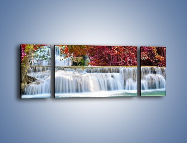 Obraz na płótnie – Wodospad wśród czerwieni – trzyczęściowy KN973W5