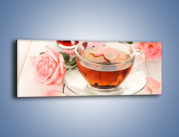 Obraz na płótnie – Herbata z płatkami róż – jednoczęściowy panoramiczny JN370