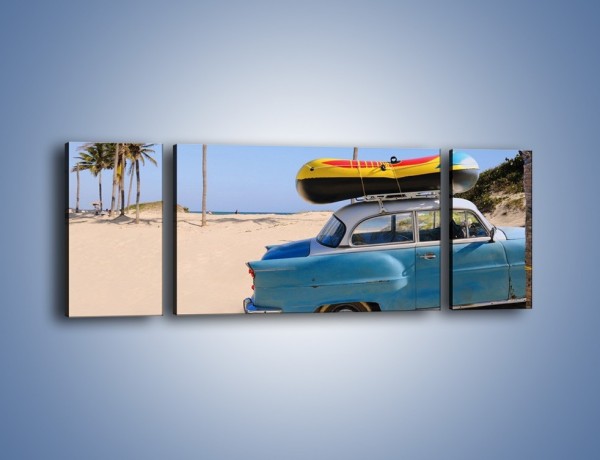 Obraz na płótnie – Zabytkowy samochód na kubańskiej plaży – trzyczęściowy TM021W5