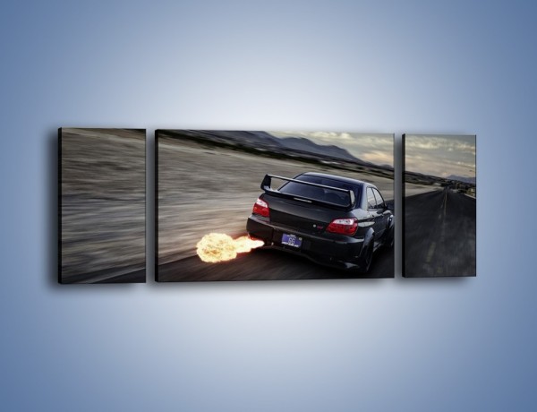 Obraz na płótnie – Ogień z wydechu Subaru Impreza WRX STi – trzyczęściowy TM128W5