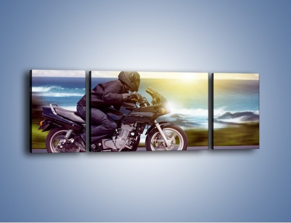 Obraz na płótnie – Jazda motocyklem o wschodzie słońca – trzyczęściowy TM147W5