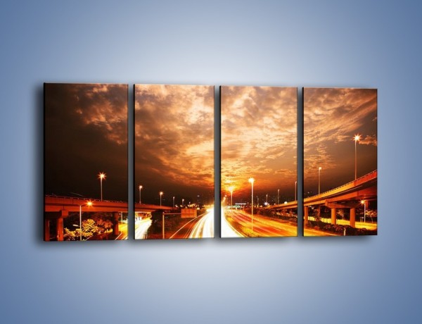 Obraz na płótnie – Oświetlona autostrada w ruchu – czteroczęściowy AM021W1