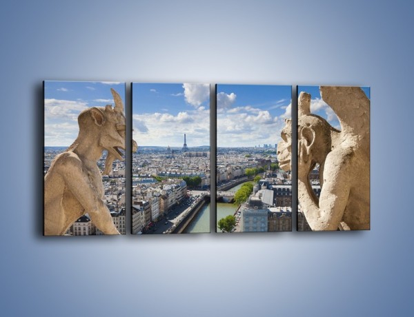Obraz na płótnie – Kamienne gargulce nad Paryżem – czteroczęściowy AM037W1