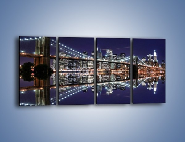 Obraz na płótnie – Most Brookliński w lustrzanym odbiciu wody – czteroczęściowy AM067W1
