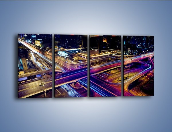 Obraz na płótnie – Skrzyżowanie autostrad nocą w ruchu – czteroczęściowy AM087W1