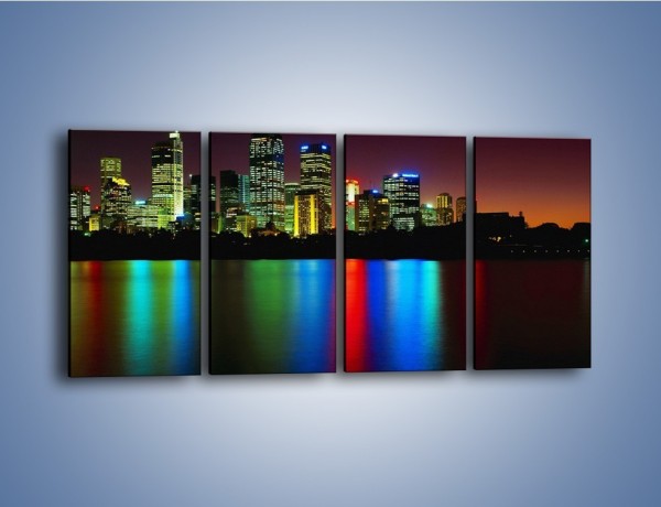 Obraz na płótnie – Odbicie kolorowych świateł miasta w wodzie – czteroczęściowy AM146W1