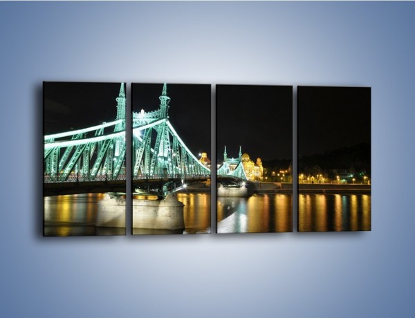 Obraz na płótnie – Oświetlony most w nocy – czteroczęściowy AM208W1