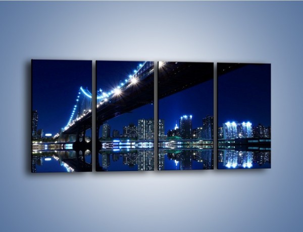 Obraz na płótnie – Oświetlony most w odbiciu wody – czteroczęściowy AM211W1