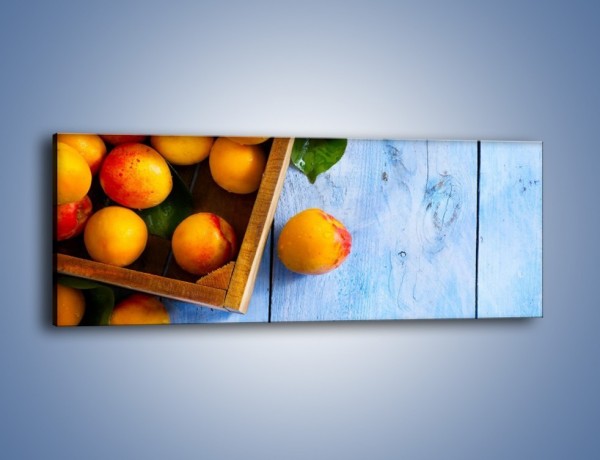 Obraz na płótnie – Brzoskwinie w drewnianej skrzyni – jednoczęściowy panoramiczny JN404