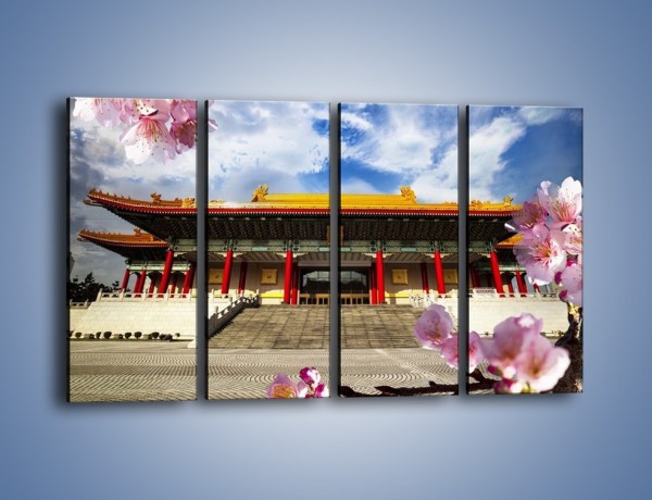 Obraz na płótnie – Azjatycka architektura z kwiatami – czteroczęściowy AM298W1