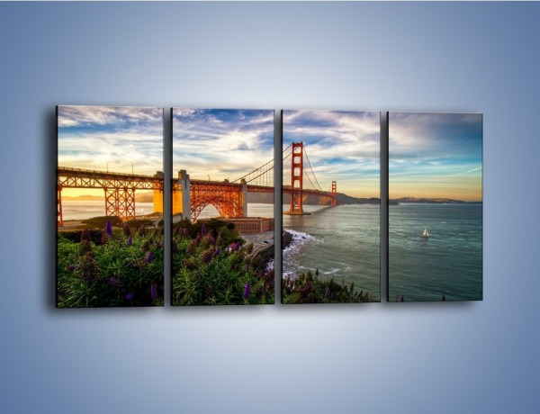 Obraz na płótnie – Most Golden Gate o zachodzie słońca – czteroczęściowy AM332W1