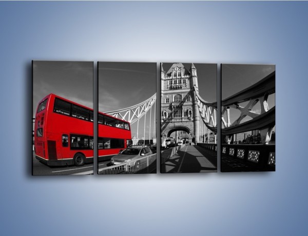 Obraz na płótnie – Tower Bridge i czerwony autobus – czteroczęściowy AM394W1