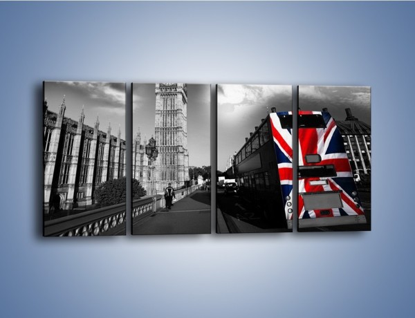Obraz na płótnie – Big Ben i autobus z flagą UK – czteroczęściowy AM396W1