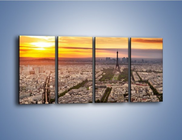 Obraz na płótnie – Zachód słońca nad Paryżem – czteroczęściowy AM420W1