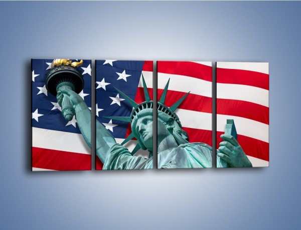 Obraz na płótnie – Statua Wolności na tle flagi USA – czteroczęściowy AM435W1