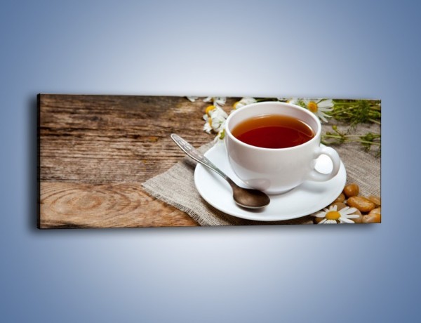 Obraz na płótnie – Herbata wśród stokrotek – jednoczęściowy panoramiczny JN413