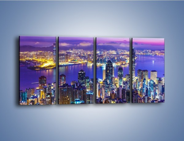 Obraz na płótnie – Wieczorna panorama Hong Kongu – czteroczęściowy AM505W1