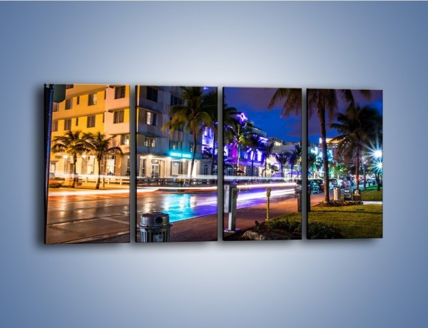 Obraz na płótnie – Ulice Miami nocą – czteroczęściowy AM536W1