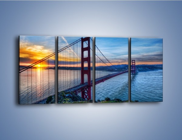 Obraz na płótnie – Wschód słońca nad mostem Golden Gate – czteroczęściowy AM539W1