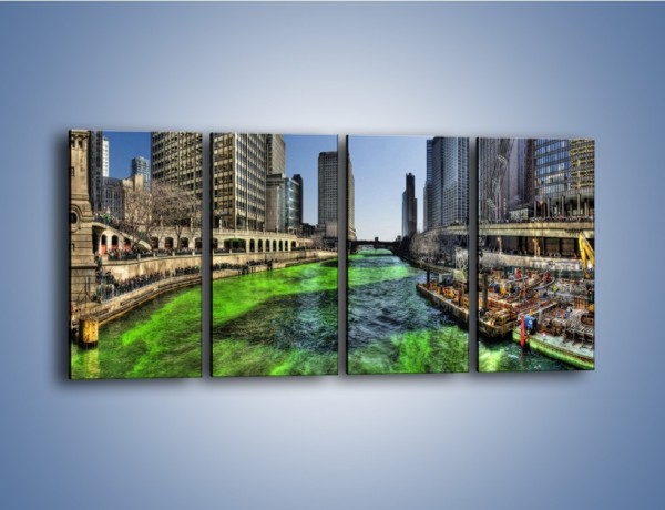 Obraz na płótnie – Chicago River w Dzień św. Patryka – czteroczęściowy AM605W1