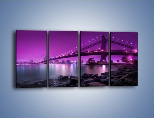 Obraz na płótnie – Manhatten Bridge w kolorze fioletu – czteroczęściowy AM619W1