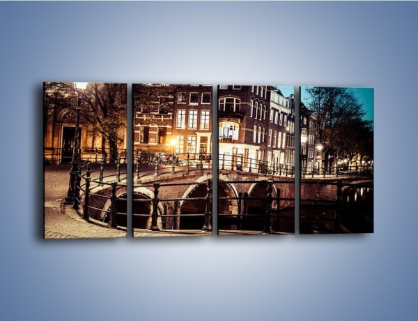 Obraz na płótnie – Ulice Amsterdamu wieczorową porą – czteroczęściowy AM693W1