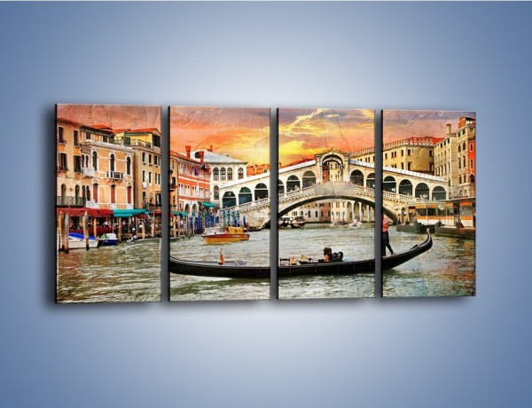 Obraz na płótnie – Most Rialto w Wenecji w stylu vintage – czteroczęściowy AM711W1