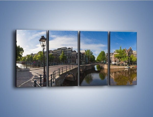 Obraz na płótnie – Panorama amsterdamskiego kanału – czteroczęściowy AM714W1