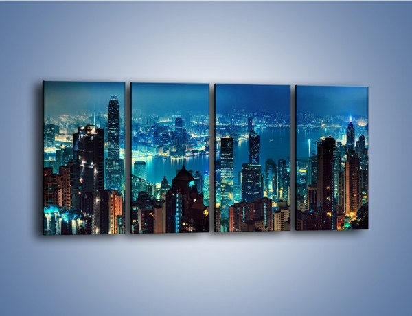 Obraz na płótnie – Panorama Hong Kongu w nocy – czteroczęściowy AM819W1