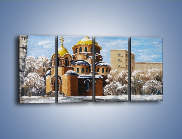 Obraz na płótnie – Cerkiew w trakcie zimy – czteroczęściowy GR024W1
