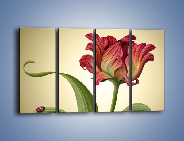 Obraz na płótnie – Malutka biedroneczka i kwiat – czteroczęściowy GR345W1