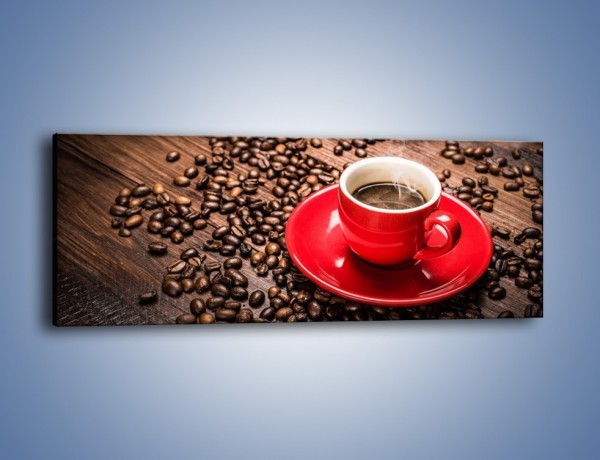 Obraz na płótnie – Kawa w czerwonej filiżance – jednoczęściowy panoramiczny JN441