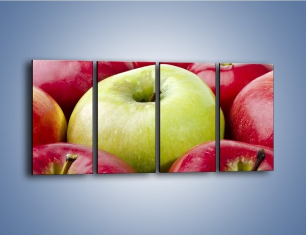 Obraz na płótnie – Zielone wśród czerwonych jabłek – czteroczęściowy JN155W1