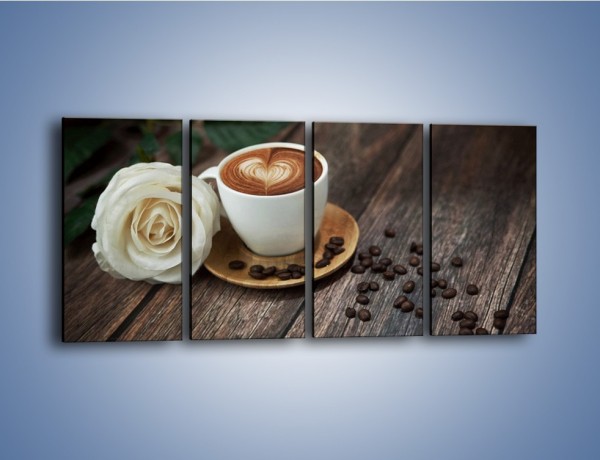 Obraz na płótnie – Kawa z różą – czteroczęściowy JN319W1