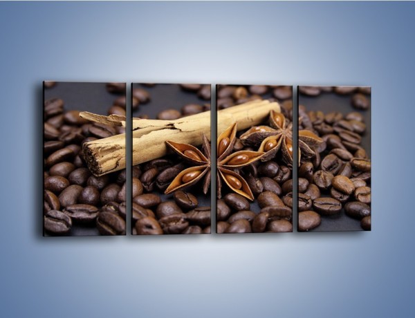 Obraz na płótnie – Ziarna kawy z goździkami – czteroczęściowy JN351W1