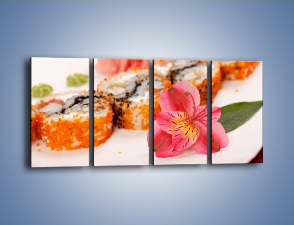 Obraz na płótnie – Sushi z kwiatem – czteroczęściowy JN354W1
